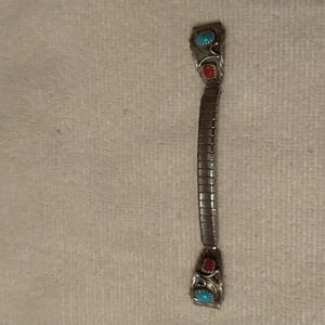 Vintage Turquoise & Coral Silver watch band ends